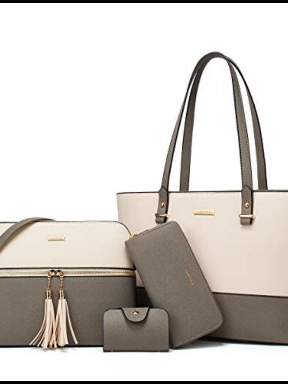 Synthetic Leather Satchel Tote Bag Wallet Clutch Set Top Handle Shoulder Purse